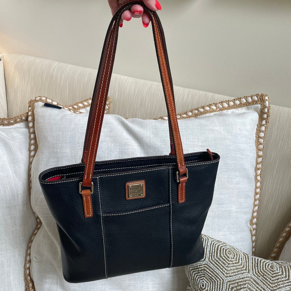Dooney & Bourke Black Pebbled Leather Tote | Contrast Stitch - Picture 3 of 6